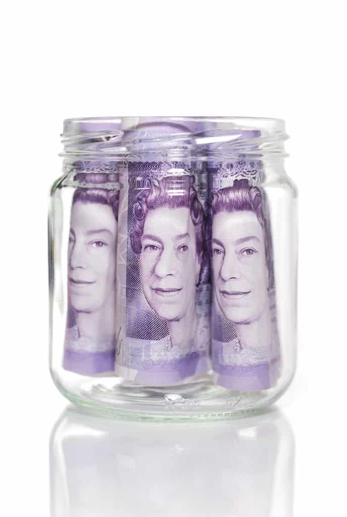 3 £20 notes in a jar
